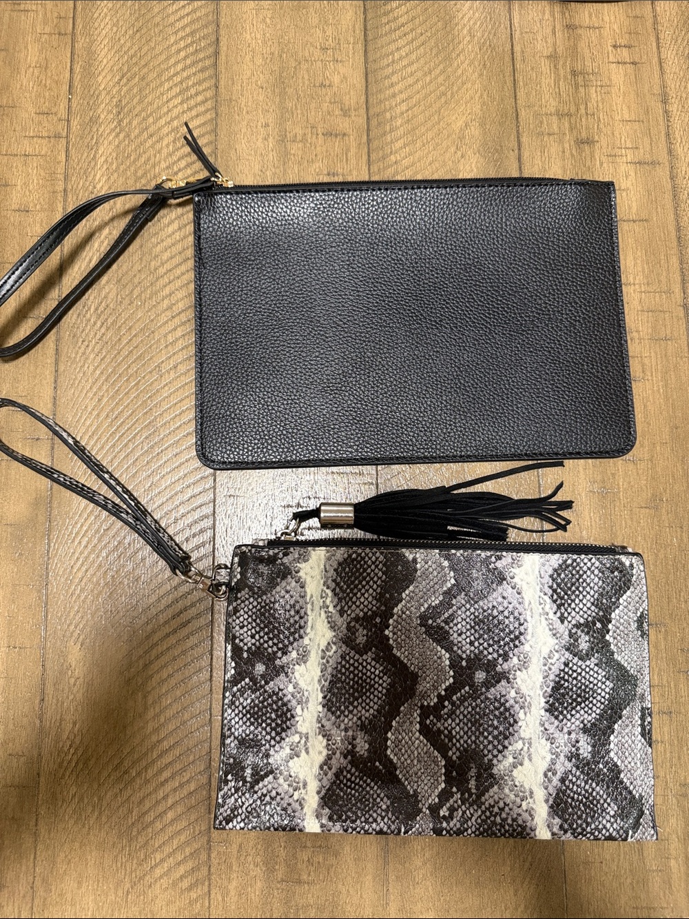 Black & Snakeskin Faux Leather Wristlet Clutch Bundle (Set of 2)